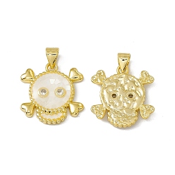 White Halloween Natural Shell Pendants, Skull Charms, Dyed, with Rack Plating Golden Tone Brass Findings, Long-Lasting Plated, White, 19.5x18.5x3mm, Hole: 4x3.5mm