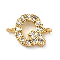 Letter Q Подвески-буквы с микропаве из латуни и прозрачными кубическими циркониями, реальный 18 k позолоченный, стойки покрытие, без кадмия и без свинца, долговечный, Буква Q, 8.5~9.5x6.5~12.5x2.5 мм, отверстие : 1.2 мм