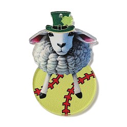 Sheep Transparent Printed Acrylic Pendants, Saint Patrick's Day, Baseball Charm, Sheep, 49.5x30.5x2mm, Hole: 1.2mm