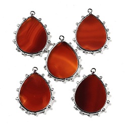 Red Agate Натуральный красный агат подвески, покрытие стойки платинового цвета, латунь, прозрачные подвески-капли из кубического циркония, 30.5x23.5x2 мм, отверстие : 1.4 мм