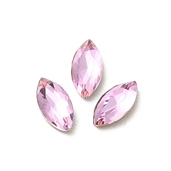 Light Rose Glass Rhinestone Cabochons, Point Back & Back Plated, Faceted, Horse Eye, Light Rose, 8x4x2.5mm