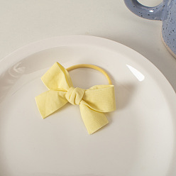 3# Cream Yellow Cute Cream-colored Bow Hair Ties for Girls, Soft and Sweet Ponytail Holders
