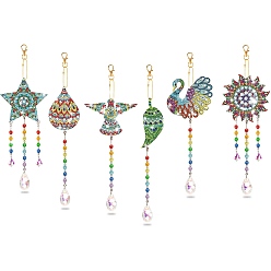 Colorful Swan Star DIY Diamond Painting Pendant Decoration Kits, including Resin Rhinestones, Diamond Sticky Pen, Tray Plate and Glue Clay, Colorful, 250x80mm, 6pcs/set