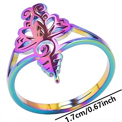Rainbow Color 304 Stainless Steel Adjustable Ring, Yoga Lotus, Rainbow Color, Inner Diameter: 17mm