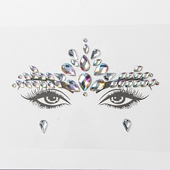 Colorful Acrylic Face Gems Stickers, Self Adhesive Temporary Tattoo, with Teardrop & Half Round & Horse Eye Rhinestones, Colorful, 0.3~1.4x0.3~1x0.15~0.3cm