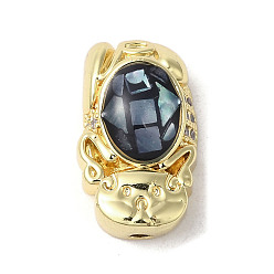 Синий Латунные микро проложить кубического циркония бусы, с эмалью и ракушкой, долговечный, без свинца и без кадмия, реальный 18 k позолоченный, кошка, синие, 16.5x10x5 мм, отверстие : 1.5 мм