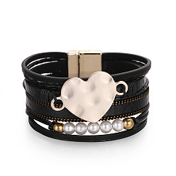 black Bohemian Multi-layer Snake Pattern Pearl Chain Leather Bracelet - Love and Beauty
