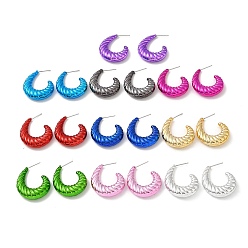 Mixed Color Croissant Acrylic Stud Earrings, Half Hoop Earrings with 316 Surgical Stainless Steel Pins, Mixed Color, 31.5x7.5mm