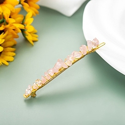 Quartz Rose Puce de quartz rose naturel et épingles à cheveux en métal, accessoires de cheveux pour femme fille, 80x6x6mm