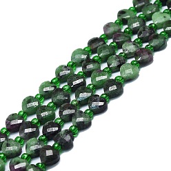 Ruby in Zoisite Natural Ruby in Zoisite Beads Strands, with Seed Beads, Faceted, Heart, 6x6x3.5mm, Hole: 1mm, about 50pcs/strand, 15.35 inch(39cm)