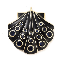 Черный Стойка металлическая латунная микропрофилированная кубическая циркония подвески, с эмалью, долговечный, без свинца и без кадмия, реальный 18 k позолоченный, формы раковины, чёрные, 36.5x34.5x8 мм, отверстие : 2 мм