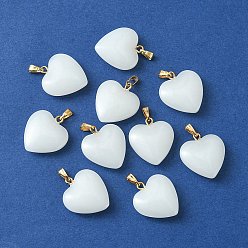 Mint Cream Imitation Jade Glass Pendants, with Golden Plated Iron Findings, Heart Charms, Mint Cream, 22x20.5x7mm, Hole: 6x2mm