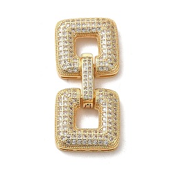 Real 18K Gold Plated Brass Micro Pave Clear Cubic Zirconia Fold Over Clasps, Square, Real 18K Gold Plated, 38x17mm, Hole: 6x6.5mm