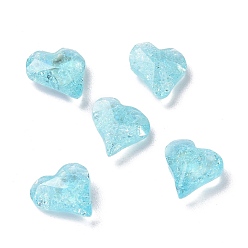 Aquamarine Crackle Moonlight Style Glass Rhinestone Cabochons, Pointed Back, Heart, Aquamarine, 9x8x3.5mm