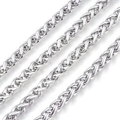 Stainless Steel Color 304 Stainless Steel Wheat Chains, Unwelded, with Spool, Stainless Steel Color, 5mm, about 32.8 Feet(10m)/roll