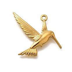 Настоящее золото 18K 304 подвески из нержавеющей стали, ионное покрытие (ip), прелести колибри, реальный 18 k позолоченный, 32.5x22.5x3.5 мм, отверстие : 1.8 мм