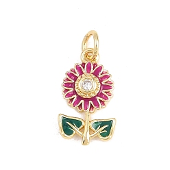 Фиолетовый Подвески из латуни с микро-паве ко Дню святого Валентина, прозрачные циркониевые подвески, с эмалью, прелести подсолнуха, без кадмия и без свинца, реальный 18 k позолоченный, фиолетовые, 17x9.5x3 мм, отверстие : 3.5 мм