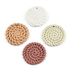 Mixed Color Handmade Polymer Clay Pendants, Braided Flat Round, Mixed Color, 31~32.5x4~4.5mm, Hole: 1.6mm