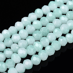 Light Cyan Two-Tone Imitation Jade Glass Beads Strands, Faceted, Rondelle, Light Cyan, 4.5x3.5mm, Hole: 1mm, about 122~135pcs/strand, 16.73 inch~17.32 inch(42.5~44cm)