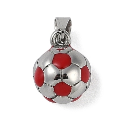 Красный Модные ожерелья 304 подвески для футбольных / футбольных мячей из нержавеющей стали, цвет нержавеющей стали, красные, 15x11 мм, отверстие : 3x6 мм