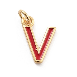 Letter V Стойки обшивки латунные подвески, с эмалью и кольцом для прыжков, без кадмия и без свинца, долговечный, реальный 18 k позолоченный, буквы, Буква V, 12x8.5x1 мм, отверстие : 2.5 мм
