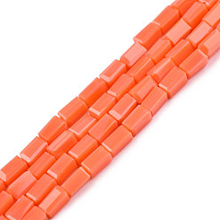 Coral Opaque Solid Color Glass Beads Strands, Rectangle, Coral, 4~5x2~3x2~3mm, Hole: 0.9mm, about 93~103pcs/strand, 17.32 inch~19.09 inch(44~48.5cm)