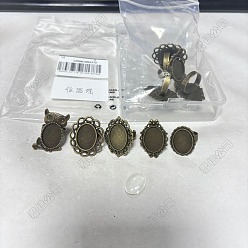 Античная Бронза Наборы для самостоятельного изготовления регулируемых колец из железа и сплавов., включают прозрачные овальные стеклянные кабошоны, античная бронза, внутренний диаметр: 17 мм