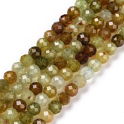 Garnet Natural Green Garnet Beads Strands, Faceted, Round, 4mm, Hole: 0.7mm, about 93~94pcs/strand, 15.35~15.55 inch(39~39.5cm)