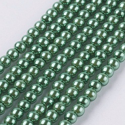 Sea Green Eco-Friendly Dyed Glass Pearl Round Beads Strands, Grade A, Cotton Cord Threaded, Sea Green, 3~3.5mm, Hole: 0.7~1.1mm, about 135pcs/strand, 15 inch