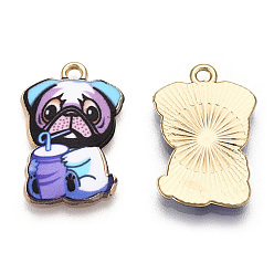 Lilac Printed Alloy Pendants, Light Gold,  Have Drink, Dog Charms, Lilac, 22.5x15x1.5mm, Hole: 1.6mm