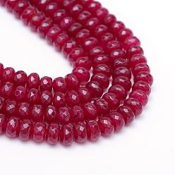 FireBrick Faceted Rondelle Dyed Natural White Jade Bead Strands, FireBrick, 8~9x5~6mm, Hole: 1mm, about 70pcs/strand, 14.5 inch
