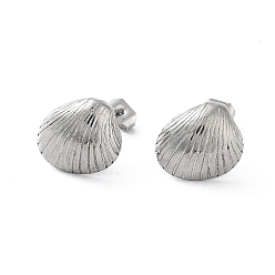 Stainless Steel Color 304 Stainless Steel Stud Earrings for Women, Shell Shape, Stainless Steel Color, 13x12.5mm