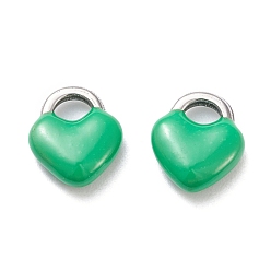 Зеленый 304 прелести нержавеющей стали, эмалированные блестки, запирать, цвет нержавеющей стали, зелёные, 11x9.5x3.5 мм, отверстие : 3.5x2.5 мм