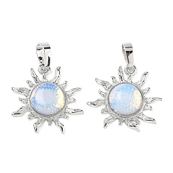 Опал Opalite подвески, латунные солнечные подвески, стойки покрытие, платина, без кадмия и без свинца, 23x22.5x5.5 мм, отверстие : 7.5x4.5 мм