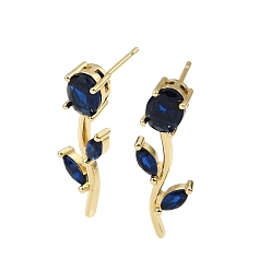 Bleu De Prusse Micro cuivres ouvrent zircone cubique boucles d'oreille, fleur rose, sans plomb et sans cadmium, crémaillère plaquage, plaqué longue durée, réel 18 k plaqué or, null, 30x11mm