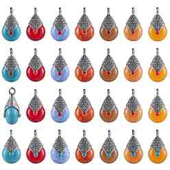 Mixed Color SUNNYCLUE Tibetan Style Resin Pendants, with Alloy & Enamel, Teardrop, Antique Silver, Mixed Color, 28x16x14mm, Hole: 2~3.5mm, 28pcs/box