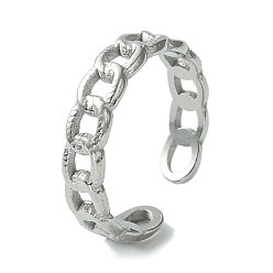 Stainless Steel Color 304 Stainless Steel Open Cuff Ring, Hollow Curb Chains Shape, Stainless Steel Color, US Size 8 1/2(18.5mm)