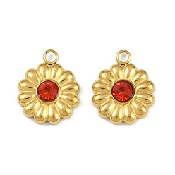 Сиамский 304 прелести нержавеющей стали, со стразами, цветочный шарм, реальный 18 k позолоченный, ионное покрытие (ip), Сиам, 14.5x11.5x3.5 мм, отверстие : 1.8 мм