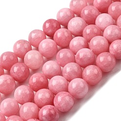 Pink Природные окрашенные белого нефрита нитей бисера, круглые, розовые, 10~10.5 мм диаметром, отверстие : 1 мм, около 37 шт / нитка, 14.76''~14.80'' (37.5~37.6 см)