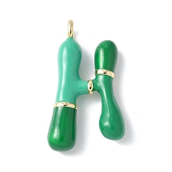 Letter H Латунь эмаль подвески, долговечный, без кадмия и без свинца, реальный 18 k позолоченный, буквенное очарование, Письмо ч, 21~25x6~25x4~7 мм, отверстие : 1.6~2 мм