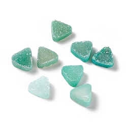 Light Sea Green Natural Druzy Agate Cabochons, Dyed, Triangle, Light Sea Green, 10x10x5~6mm