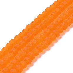 Dark Orange Transparent Glass Beads Strands, Faceted, Frosted, Rondelle, Dark Orange, 8mm, Hole: 1mm, about 65~68pcs/strand, 15.7~16.1 inch(40~41cm)