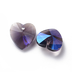 Аметист Стеклянные украшения из горного хрусталя, граненые, сердце, аметист, 14x14x7 мм, отверстие : 1.2 мм