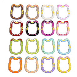 Mixed Color Spray Painted Alloy Spring Gate Ring, Cat, Mixed Color, 35x28x3.9mm