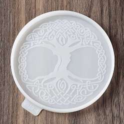 Flat Round Tree of Life Pattern DIY Cup Mat Silicone Molds, Resin Casting Molds, for UV Resin, Epoxy Resin Craft Making, Flat Round, 105x9mm, Inner Diameter: 100mm