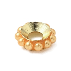 Персиковый Слойка Латуни европейского бисера, с ABS имитации жемчуга, ионное покрытие (ip), долговечный, без свинца и без кадмия, золотые, рондель, розовые, 12~13x4 мм, отверстие : 4.5 мм