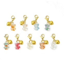 (52) Непрозрачная лаванда Подвеска в виде сердца ручной работы в виде медведя и сплава, Подвески с застежками-когтями омара для украшения сумок, разноцветные, 35.5 мм, 9 шт / комплект