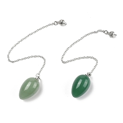 Зеленый Авантюрин Биолокационные маятники из натурального зеленого авантюрина, с реечной обшивкой латунными выводами, платина, яйцо, 215~222 мм, отверстие : 1.8 мм