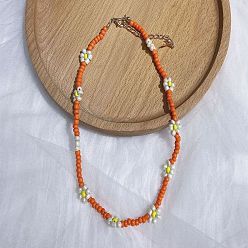 orange Fashionable Glass Bead Necklace - Simple, Elegant, Versatile, Collarbone Chain for Women.