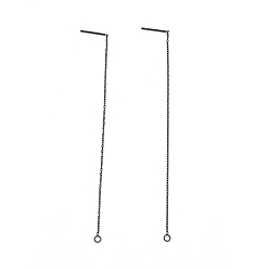 Electrophoresis Black 304 Stainless Steel Stud Earring Finding, with Ring, Ear Thread, Electrophoresis Black, 100~109x0.7x0.25mm, Hole: 1.7mm, Pin: 0.7mm